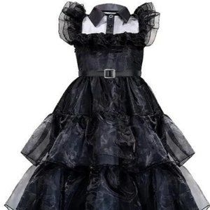 NEW Wednesday Addams costume inspired organza ruffles prom dress JR small tween